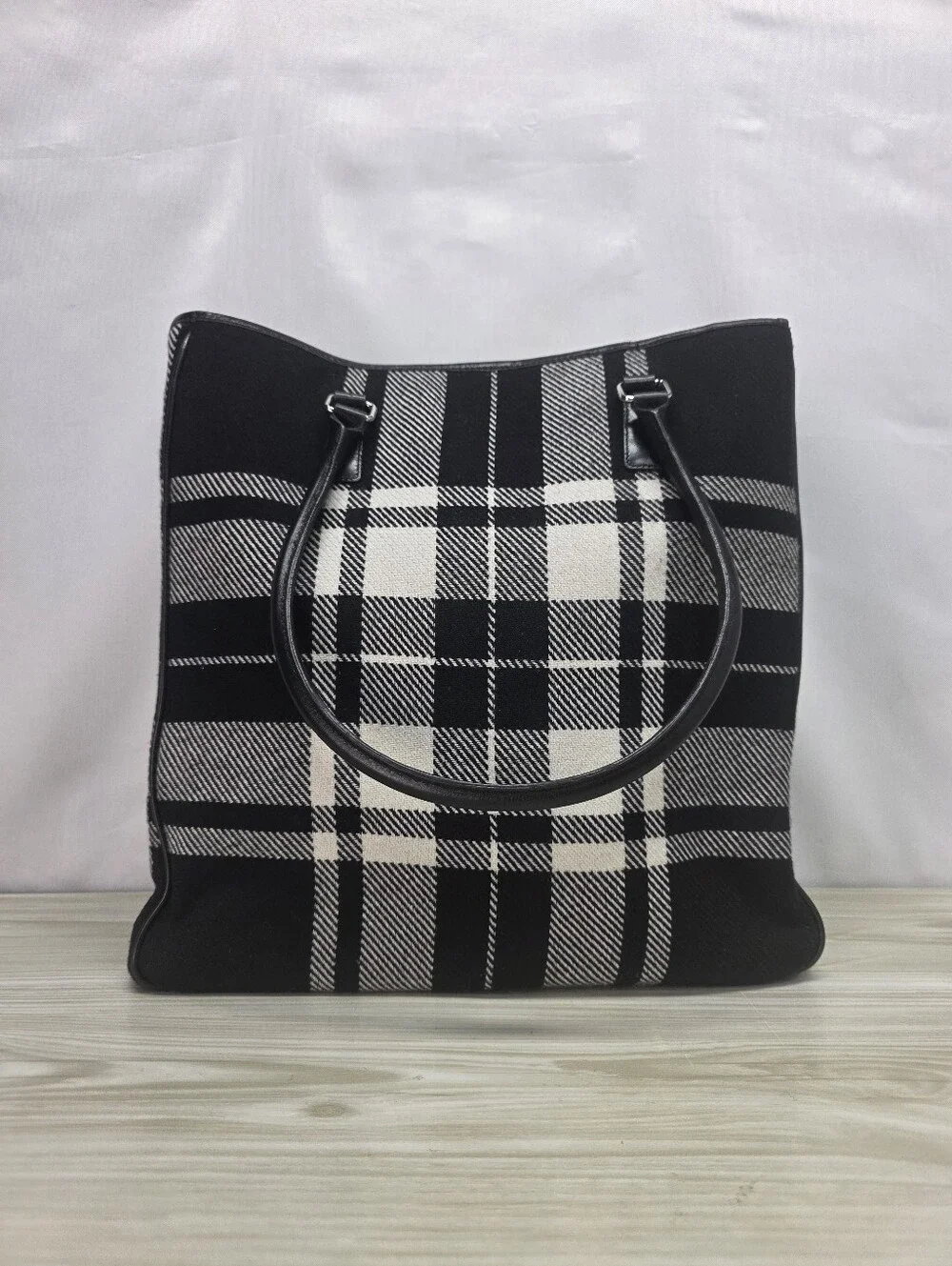Banana Republic Black and White Plaid Structured Tote